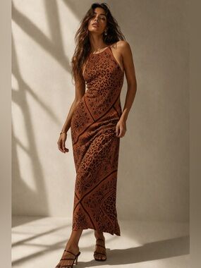 FARM Rio for Anthropologie Leopard & Paisley  Sleeveless Midi Dress Size S